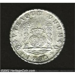 Philip V Pillar 8 Reales 1733Mo-MF, KM103, AU details but with considerable salt water porosity. Ver