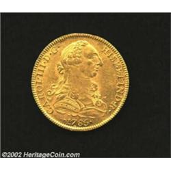 Carlos III Gold 8 Escudos 1785Mo-FM, KM156.2a, XF+, the reverse is slightly prooflike. Important not