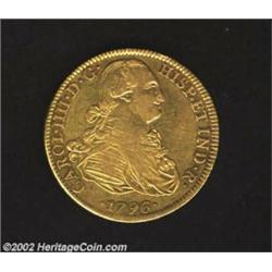 Carlos IV Gold 8 Escudos 1796FM, KM159, VF+, luster in the peripheral legends.Ex: Kreisberg June 28,