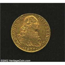 Carlos IV Gold 8 Escudos 1807-TH, KM159, Nice EF-AU with considerable mint lustre and a bold strike.