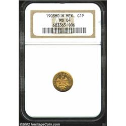 Gold Peso 1903 Mo-M, KM410.5, MS64 NGC. Fully lustrous and bright with a few small die cracks on the