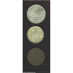 50 Centavos 1908, Nice VF, plus 50 Centavos 1921 toned AU and 5 Centavos 1924 AVF. All are scarce da