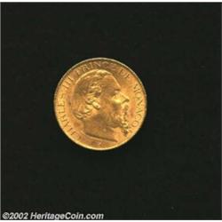 Charles III Gold 20 Francs 1879, K98, AU-UNC, some surface marks on the obverse, still scarce in thi