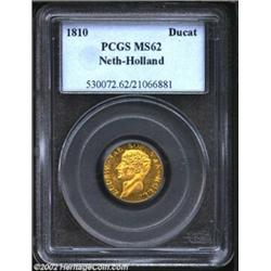 Kingdom of Holland. Gold Ducat 1810, KM38, MS62 PCGS, moderately abraded with good remaining luster.