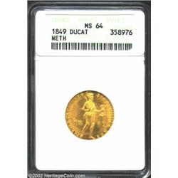 Gold Trade Ducat 1849, KM83.1, MS64 ANACS, green-gold in color and frosty. Important notice: We expe