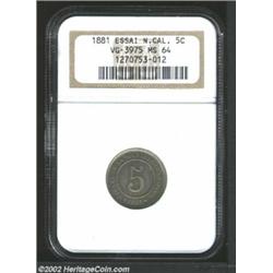 Societe Anonyme essai 10 centimes 1881, Value in circle/Value in circle, VG-3974, Gad-4, MS66 NGC. A