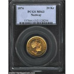 Oskar II Gold 20 Kroner 1876, KM355, MS63 PCGS. Important notice: We expect to be auctioning lots at