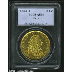 Ferdinand VI Gold 8 Escudos 1752J, KM50, FR16, AU58 PCGS. An outstanding example of this rare and be