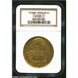 Carlos IV Gold 8 Escudos 1808JP, KM101, XF40 NGC, small rim flaw below date. Important notice: We ex