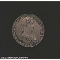 Ferdinand VII 8 Reales 1820JP, KM117.1, Choice Toned AU-UNC, two small rim nicks on the obverse. The