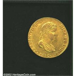 Ferdinand VII Gold 8 Escudos 1812JP, KM124, small bust, XF, mint luster. A very scarce type. Importa