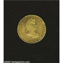 Ferdinand VII Gold 8 Escudos 1813JP, KM124, small bust, XF+, planchet lamination on the reverse. Rar