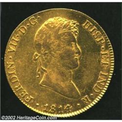 Ferdinand VII Gold 8 Escudos 1814JP, KM129.1, VF/XF, the obverse is lightly polished while the rever