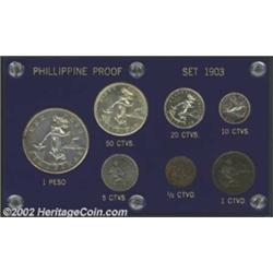 Proof Set 1903, KM-PS1, A scarce and popular set. The Peso exhibits considerable handling, while the