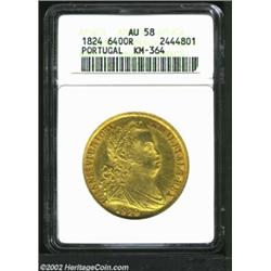 Joao VI Gold Peca 1824, KM364, AU58 ANACS, the obverse of this final year of type looks to have been