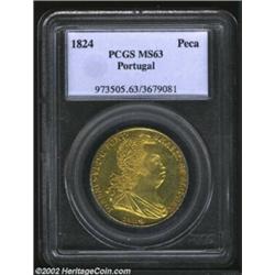 Joao VI Gold Peca 1824, KM364, MS63 PCGS. A lustrous survivor from this final year of type, one of j