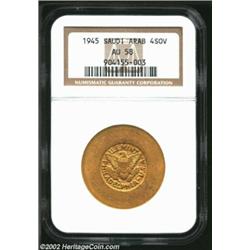 Aramco Gold 4 Sovereigns ND (1945), KM34, AU58 NGC, a bullion issue struck to pay the Saudi governme