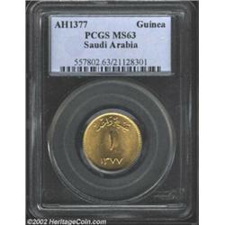 Gold Guinea 1377AH, KM43, MS63 PCGS. Scarcer type. Important notice: We expect to be auctioning lots