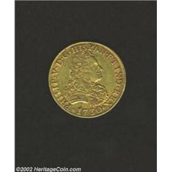 Philip V Gold 8 Escudos 1730S-S, KM346.2, Nearly XF, bold details and luster in the peripheral legen