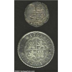 Carlos III 4 Reales 1761S-JV, KM396.2, VF+ toned luster, plus an early 1 Real of Mexico, Mo-F, crude