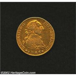 Carlos III Gold 2 Escudos 1786M-DV, KM417.1, Nice XF, great old-time toning. From the Hans A. Land C