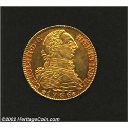 Carlos III Gold 4 Escudos 1786M-DV, KM418.1, Superb XF-AU with full, deeply toned luster. This coin.