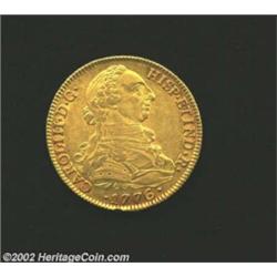 Carlos III Gold 8 Escudos 1776S-CF, KM409.2, Well struck CF+, tiny rim flaw below the date. Importan