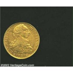 Carlos III Gold 8 Escudos 1787S-CM, KM409.2a, Superb XF-AU with extremely bold details and pleasing.