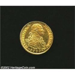 Charles IV gold 2 Escudos 1790M-MF, KM435.1, lustrous XF. Important notice: We expect to be auctioni