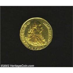 Carlos IV Gold Escudo 1799M-FA, KM434, Lustrous XF-AU, attractive details. Rare assayer.Ex: Ponterio