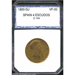 Ferdinand VII Gold 4 Escudos 1820GJ, KM484, VF20 PCI (F-VF). Important notice: We expect to be aucti