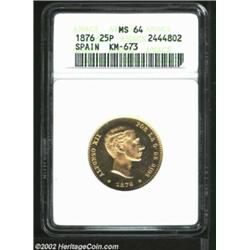 Alfonso XII Gold 25 Pesetas 1876, KM673, MS64 ANACS. Important notice: We expect to be auctioning lo