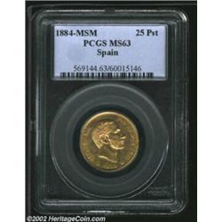 Alfonso XII Gold 25 Pesetas 1884, KM687, MS63 PCGS. Important notice: We expect to be auctioning lot