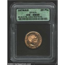 Alfonso XII Gold 25 Pesetas 1876, restrike dated 1962, MS65 ICG. Important notice: We expect to be a