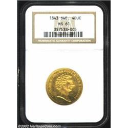 Carl XIV Gold 4 Ducat 1843, KM645, MS61 NGC, a decent Uncirculated representative from the final yea