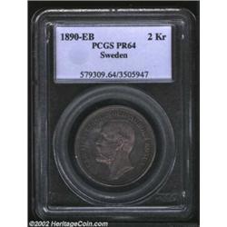 Oscar II 2 kronor 1890-EB, Bust left/Arms with date and value, KM-536, PR64 PCGS. Nice gray and russ