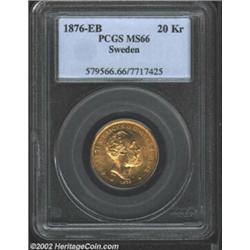 Oscar II Gold 20 Kronor 1876EB, KM744, MS66 PCGS. Important notice: We expect to be auctioning lots.