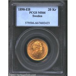 Oscar II Gold 20 Kronor 1890EB, KM748, MS66 PCGS. Important notice: We expect to be auctioning lots.