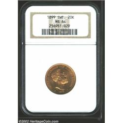 Oscar II Gold 20 Kronor 1899EB, KM748, MS64 NGC. Important notice: We expect to be auctioning lots a