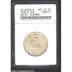 2 Francs 1908, KM21, AU Details, Net XF45 ANACS. Very scarce date in high grade. Important notice: W