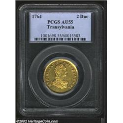 Charles VI Gold 2 Ducat 1764, KM631, AU55 PCGS, a couple of pinscratches above the portrait, otherwi