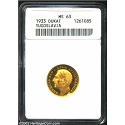 Alexander I Gold Ducat 1933, KM12.2, scarce date with ear of corn countermark. MS63 ANACS. Important