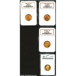 Certified Gold Foursome: Australia Sovereign 1907S, MS63 NGC, Denmark 20 Kroner 1873, MS65 NGC, Ital