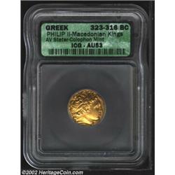 Macedon, Kings of. Philip II, 359 - -336 BC, AV Stater, Kolophon Mint. (8.56 gm.) Laureate head of A