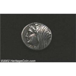 Sicily, Syracuse, Hieron II, 275-215 BC, AR tetradrachm. Veiled head of Queen Philistis left/Nike in