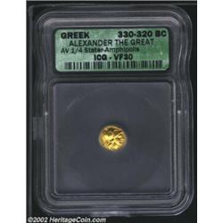 Macedon, Kings of. Alexander the Great, 336-323 BC, AV 1/4 stater, Amphipolis Mint, 330-320 BC. Helm