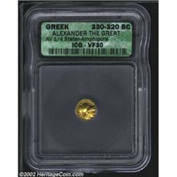 Macedon, Kings of. Alexander the Great, 336-323 BC, AV 1/4 stater, Amphipolis Mint, 330-320 BC. Helm