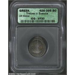 Boeotia, Thebes, ca.496-395 BC, AR stater. Boeotian shield/ Amphora; ivy-leaf in field, SG 2384v, VF