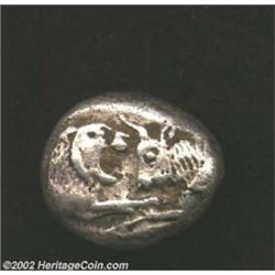 Lydia, Period of Croesos, ca, 560-546 BC, AR stater. Forepart of lion, right, confronting forepart o