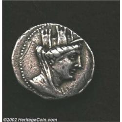 Phoenicia, Arados, 99/98 BC, AR tetradrachm. Turreted bust of Tyche right/ Nike, holding aplustre, s